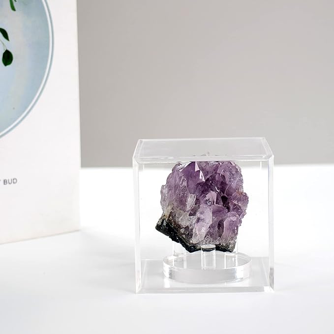 Clear Acrylic Geodes Rocks 3 Pegs Display Easel Stands Support Holder Box, Acrylic Display Case Box for Agate Slices Crystals Minerals Slab Fossil Coral Small Collectibles (Small-3x3x3in, 1Pcs)