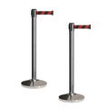 CCW Set of 2 Retractable Belt Barriers Stanchion, Polished Stainless Steel Post, RBB-100 (9 Foot Belt, Black and Red Diagonal Belt)