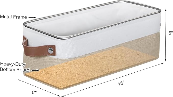 Kntiwiwo Small Fabric Storage Bins, 15x6x5 inch Narrow Storage Baskets 4-Pack Long Storage Basket for Organizing with Handles, Decorative Basket for Closets, Shelves, Toilet Paper, Beige