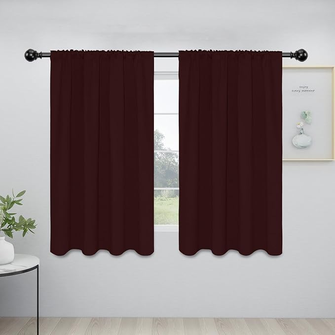 Easy-Going Rod Pocket Blackout Curtains for Bedroom, Room Darkening Window Curtains for Living Room, Thermal Insulated Noise Reduction Solid Window Drapes, 2 Panels(42x54 in, Wine)