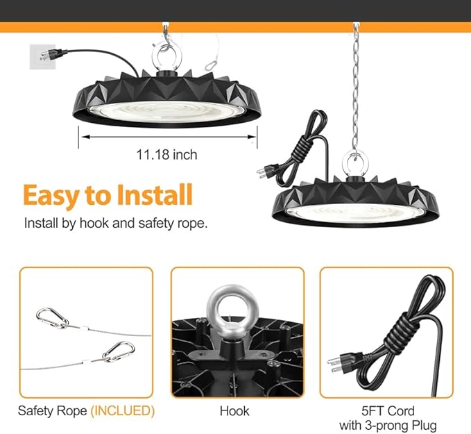 LED High Bay Shop Lights 150w with Advanced Heat Dissipation,Aluminum Heat Sink,6000K Daylight,Industrial Warehouse Lighting,UFO Light 10 Pack