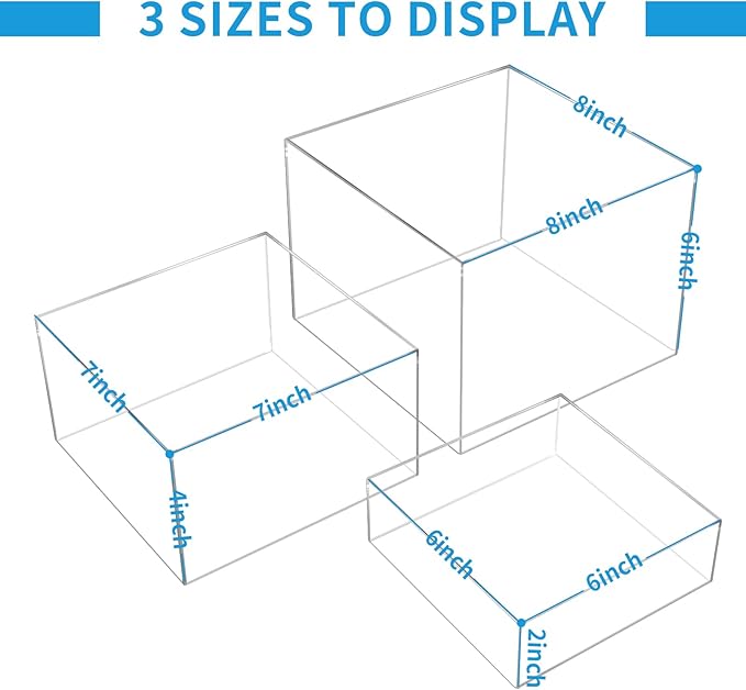 3Pcs Clear Acrylic Risers Display Stand, Buffet Risers with Hollow Bottom, Acrylic Cube Box for Figures Jewelry Perfume Handbag Food Dessert Party Show Christmas Decor(Clear-3pcs)