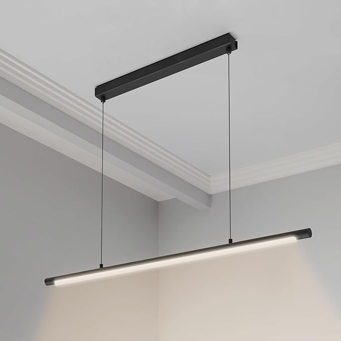 LED Linear Pendant Light, Office Light, Flicker-Free, Dimmable, Modern Ceiling Lighting for Bedroom Dining Room Table, 20W 4000K Warm Light 47.2" Black