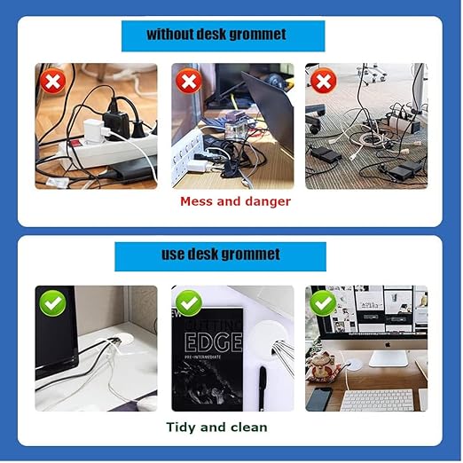 TuTuYa 8PCS Desk Grommet, Desk Grommet 1-1/2 Inch (38mm) Desk Cable Grommet Desk Cable Hole Covers with Hole Saw, Ideal Solution for Office and Home Table Cable (White,1-1/2 Inch)
