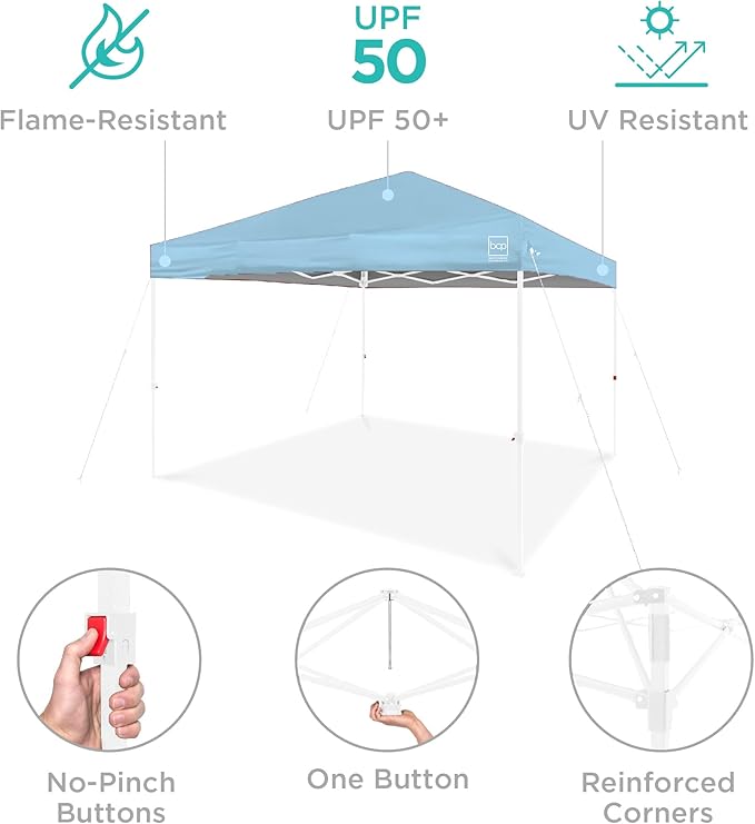 Best Choice Products 10x10ft 1-Person Setup Pop Up Canopy Tent Instant Portable Shelter w/ 1-Button Push, Case, 4 Weight Bags - French Blue/White