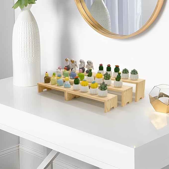 Display Wood Risers Wooden Stand 3 Tier 4 Set 12 Pieces Wooden Stands Decorative Rectangular Display Cupcake Stands Perfume Racks Cologne Organizer(Nature)