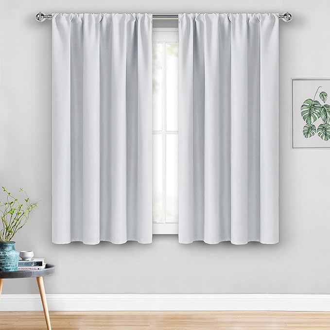 JIUZHEN Curtains for Bedroom - Thermal Insulated Room Darkening Drapes, Rod Pocket Curtains with Tiebacks, Window Panels for Kitchen Dining Room, 38 x 54 inches Long, Greyish White