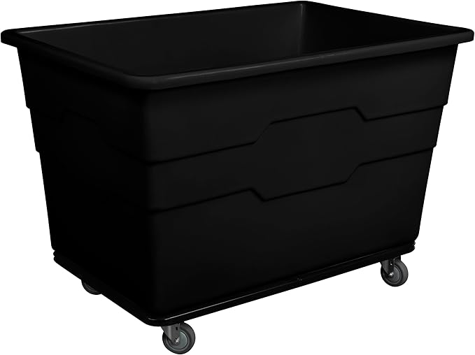 Commercial 20 Bushel Utility Cart with Steel Base, Poly Box Basket Truck, Laundry Cart, and Rolling Trash Bin, 51.5-Inch x 35.5-Inch x 36-Inch, 1000 Pound Weight Capacity, Black