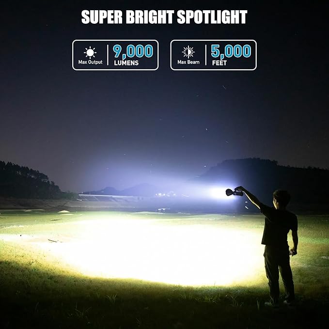 Rechargeable Spotlight, 99,000 Lumens Super Bright Handheld Led Flashlight, Outdoor Spot Light for Boating Camping