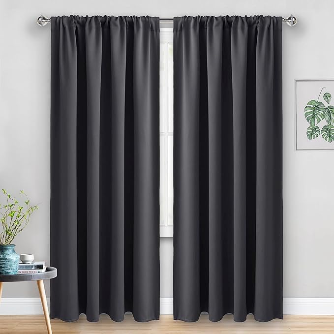 JIUZHEN Blackout Curtains for Bedroom - Thermal Insulated Room Darkening Noise Reducing, 52 x 84 Inch Length Curtains for Living Room, Set of 2 Panels with Tiebacks, Dark Grey