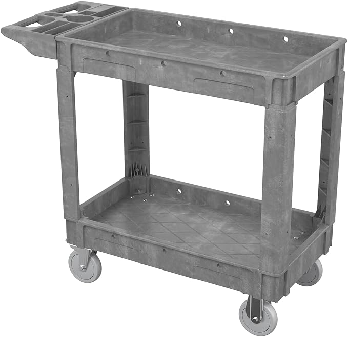 550LBS Utility Cart, 2-Tier 40 * 17 Inch Utility Cart with Wheels,Heavy Duty Service Cart-Lipped Shelves,Ergonomic Storage Handle and Swivel Wheels for Warehouse, Garage, Cleaning,Gray