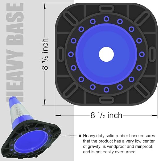 6 Pack 12" Inch Blue PVC Traffic Cones with Heavy-Duty Base, High-Visibility All-Weather Safety Cones for Road Construction, Parking Lot, and Garage Use (6, Blue, 12" Small)