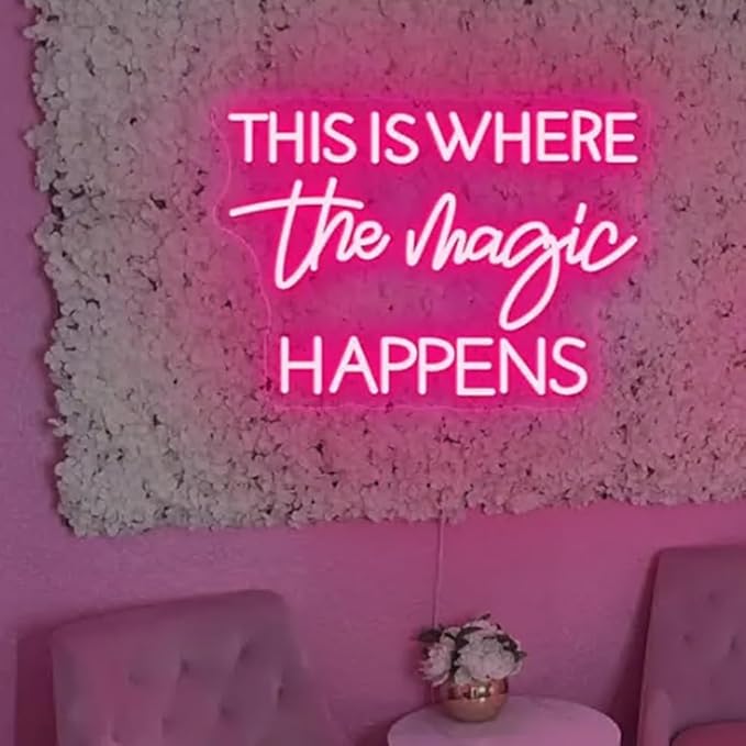This Is Where The Magic Happens Neon Sign,30inches Custom Beauty Salon Neon Decor,LED Sign for Beauty Room,Pink Beauty Office Sign,Wedding Party Sign