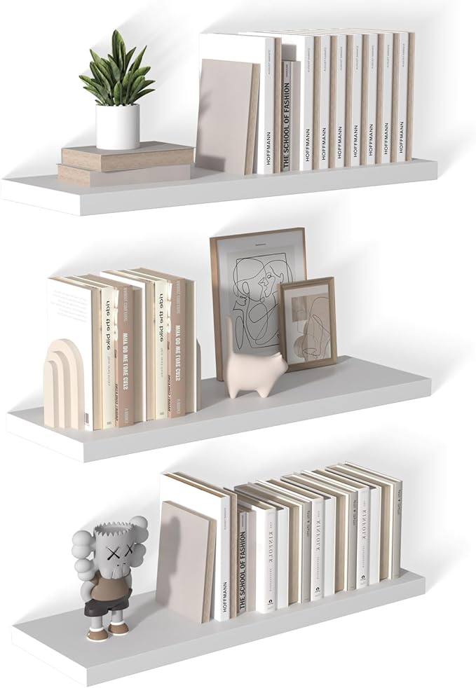 12 Inch Deep Floating Shelves for Wall 3 Pack Floating Shelfs Large Storage Space Wall Decor Display Shelf for Bathroom Living Room Bedroom Kitchen 36" W x 12" D x 1.2" H White