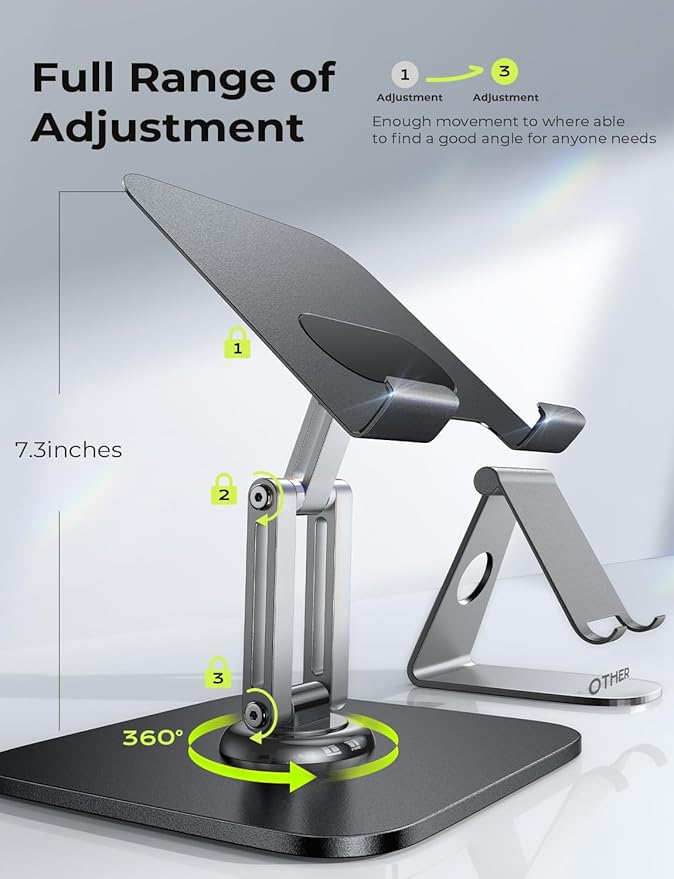 LISEN for iPad Stand Holder Adjustable Tablet Stand for Desk, 2026 for iPad Accessories Rotating Display Stand PC Office Accessories for Desk Women Kindle Table Mount/PS/Switch iPhone 12.9"-4.7"