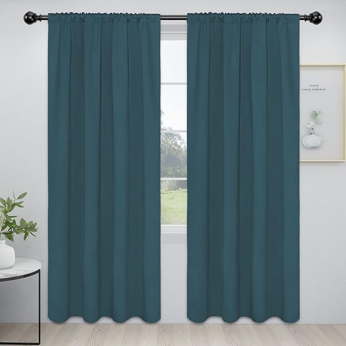 Easy-Going Rod Pocket Blackout Curtains for Bedroom, Room Darkening Window Curtains for Living Room, Thermal Insulated Noise Reduction Solid Window Drapes, 2 Panels(52x84 in, Bluestone)