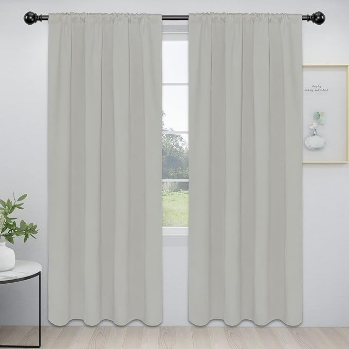 Easy-Going Rod Pocket Blackout Curtains for Bedroom, Room Darkening Window Curtains for Living Room, Thermal Insulated Noise Reduction Solid Window Drapes, 2 Panels(52x84 in, Greyish White)
