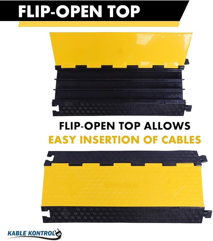 Kable Kontrol Atlas Cable Protector Wire Ramp - 3 Channel Bulk Wholesale Pallet - 10 Pcs - 35” Long Black & Yellow - 24000 Lbs Load Capacity - Rubber Speed Bump Wire Protector Cord Cover - CP9973