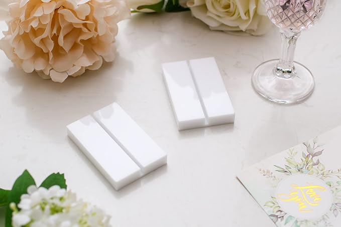 UNIQOOO 3" White Acrylic Stand | 20 Pack 3mm Slot Wedding Sign Holders, Perfect for Wedding, Table Number, Exhibition, Office, Restaurant, Business