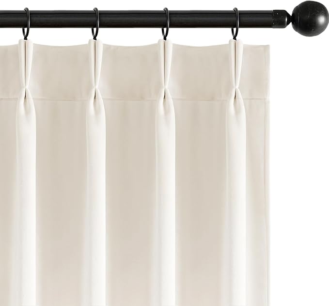 MIULEE Ivory Velvet Curtains 84 inches Long, Pinch Pleated Blackout Drapes with Hooks, Cream Thermal Insulated Pinch Pleat Panels for Bedroom Living Room, 2 Panels