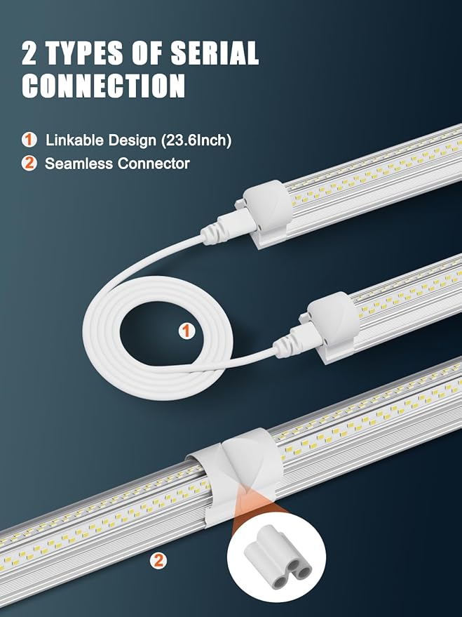 Super Bright 50w 7200lm 5000k V Shape 4ft Led Shop Lights for Workshop 4ft, 4' Linkable 4 Foot Led Shop Lights with Plug in Power Cable On/Off Switch for Garage Basement Warehouse