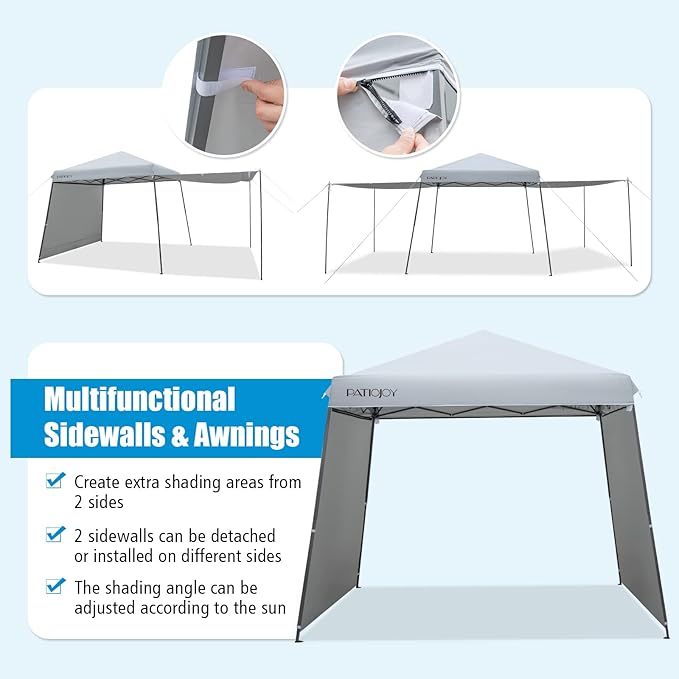 Tangkula 10x10 Ft Pop Up Canopy with Sidewalls, Portable Outdoor Tent with Center Lock, 16 Stakes, 12 Ropes, Roller Bag, UPF50+ Canopy Tent with Dual Awnings for Camping, Patio, Market