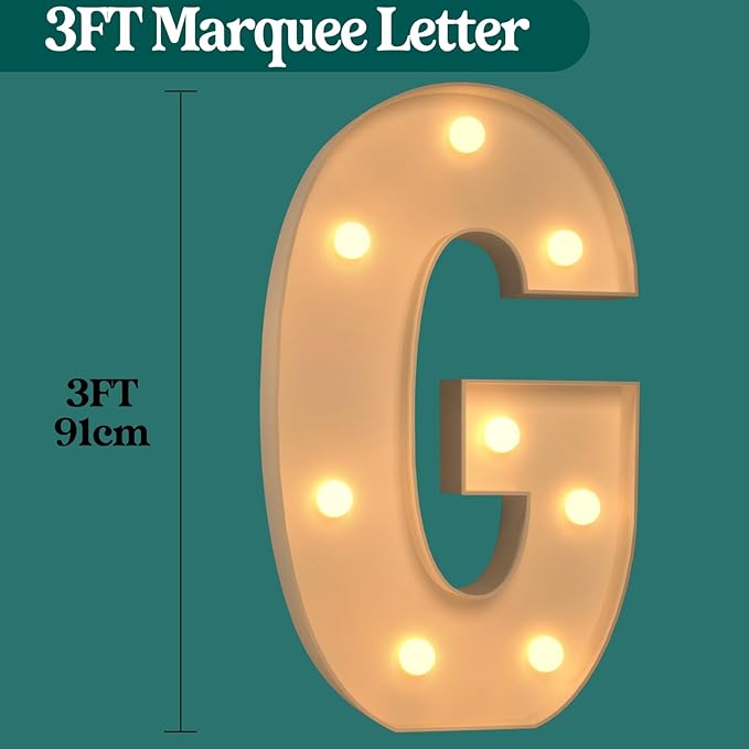 Marquee Letters 3 Feet Tall, 3FT Large Light up Letters G, Big Sign G with Warm White Light for Birthday Wedding Proposal Engagement Graduation Party Backdrop Decorations