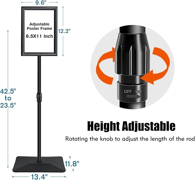 Adjustable Sign Stand for Display, with Upgraded Iron Base, Pedestal Floor Signage Stand Holder for Outdoor or Indoor Advertising (8.5 x 11, Black, 3Pack)