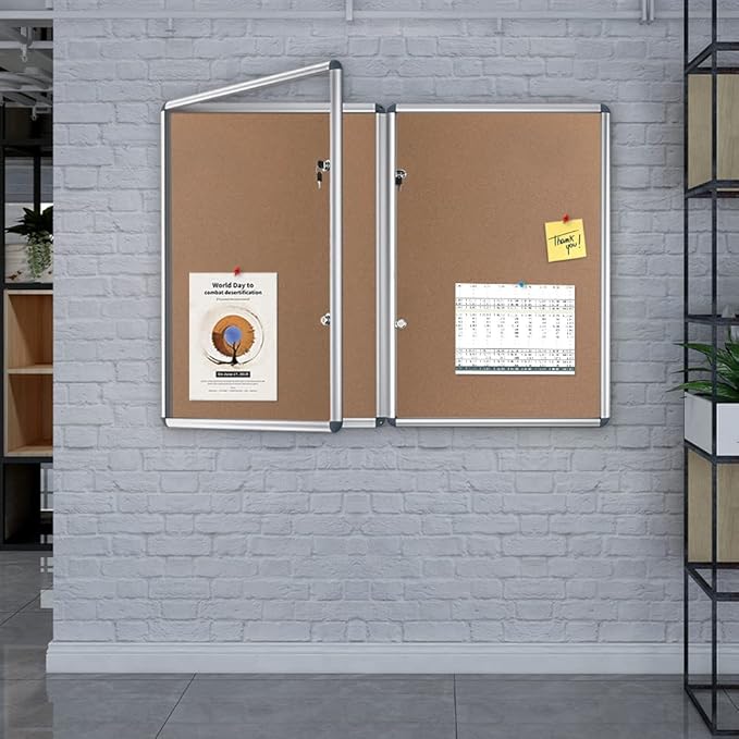VIZ-PRO Tamperproof Lockable Cork Noticeboard Class 1 Aluminium Framed 48x36 Inches