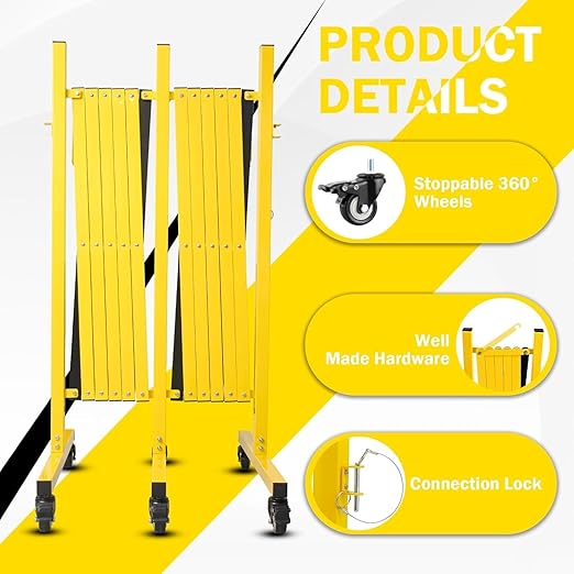17FT Traffic Barricade with Casters, Metal Expandable Barricade, Folding Security Gate, Retractable Fence Outdoor Barricade Fence for Construction Area, Traffic Control(2pc)