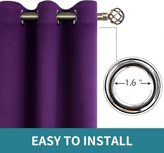 BGment Blackout Curtains - Grommet Thermal Insulated Room Darkening Bedroom and Living Room Curtain, Set of 2 Panels (42 x 72 Inch, Royal Purple)
