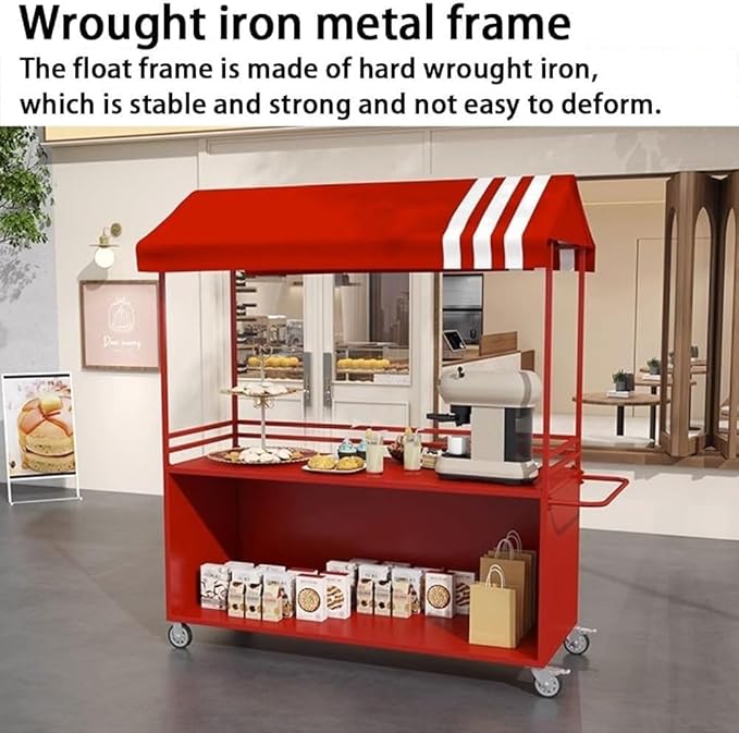 MATISUN Portable Vendor Cart with Canopy, Mobile Food Cart with Lockable Wheels for Market, Street Food & Events (Black)