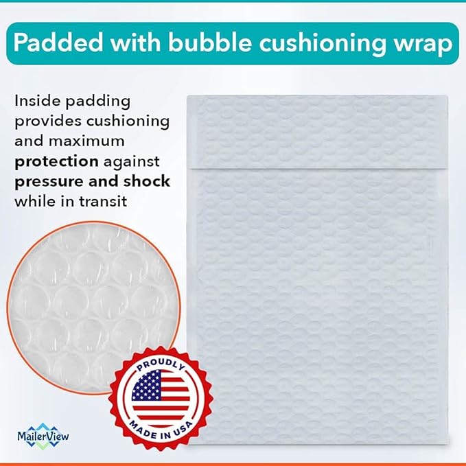 White Poly Bubble Mailers 8.5x14.5 inch #3 | Self Seal Padded Envelopes | Cushioned Bubble Mailer | Usable Size 8.5x13.5 | WaterProof | Lightweight mailing Shipping Bags | 100 Pack Bulk | Made in USA