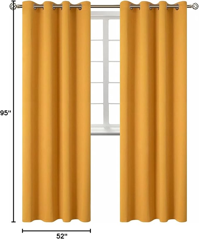 BGment Room Darkening Curtains 95 Inches Long - Grommet Thermal Insulated Drapes Window Treatment Curtains for Bedroom, 2 Panels, 52 x 95 Inch, Mustard Yellow