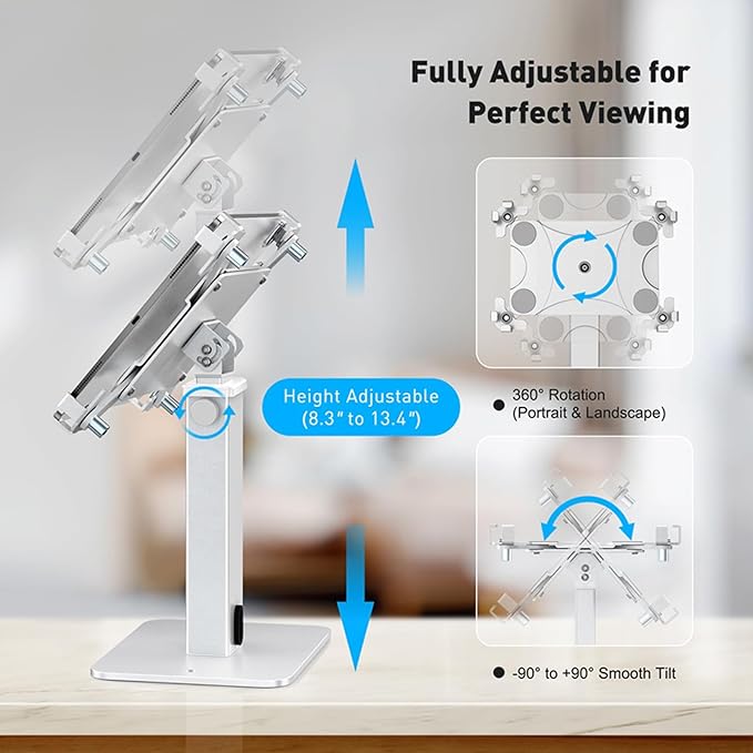 AntiTheft Rotating Tablets Kiosk Stand 8.3" 13.4" Height Heavy Duty Aluminum Steel Base Compatible 9.7" 13" Devices Heavy Duty Pad Stand for Retail