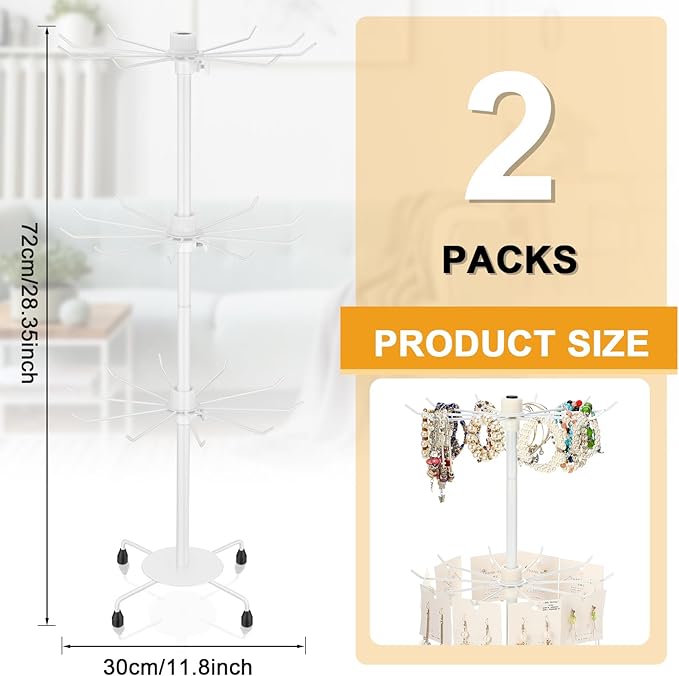 2 Pcs Spinning Jewelry Display Stand 3 Tier Rotating Keychain Earring Retail Rack Adjustable Fashion Counter Jewelry Tree Display Holder Organizer for Women Men (White)