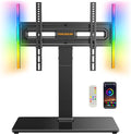 Perlegear Universal Swivel TV Stand with LED Lights for 32–70 inch TVs, Height Adjustable Table Top TV Stand with Tilt, Tempered Glass Base, Holds up to 88 lbs, Max VESA 400x400mm, PGTVS32B