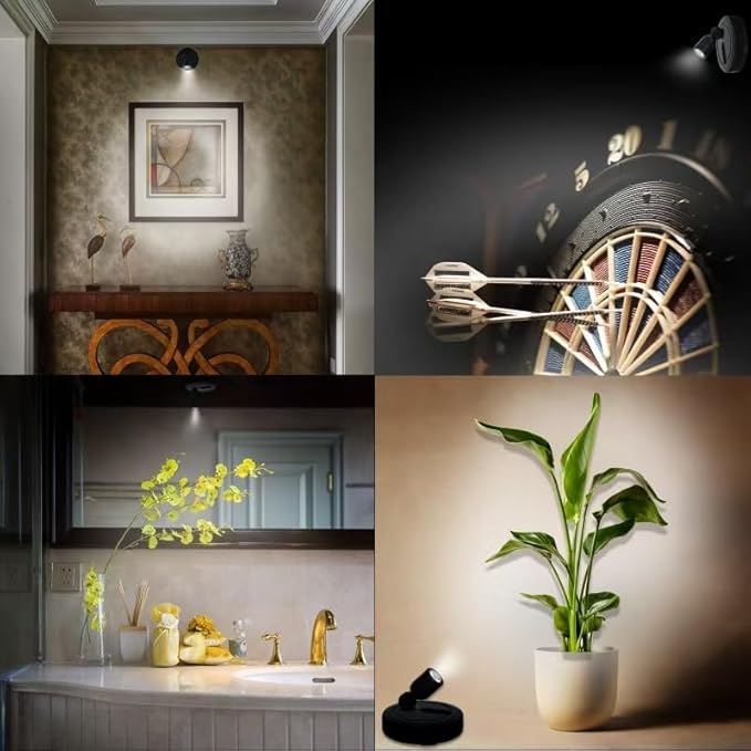 Picture Light Battery Operated, 3 Color Temperatures Picture Light with Remote, Indoor LED Spot Lights for Plants for Wall Frame Dartboard Art Painting Display Accent-Black