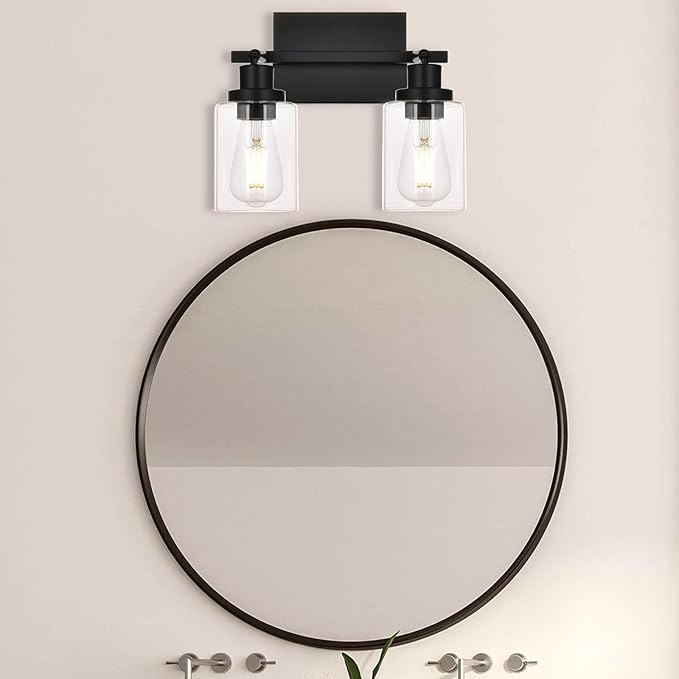 2-Light Track Lighting Kit Black Track Lighting Fixtures Bathroom Wall Sconces Ceiling Mount Kitchen Tracking Lights, Rotatable Spotlight with Clear Glass Shade for Kitchen Shop Hallway