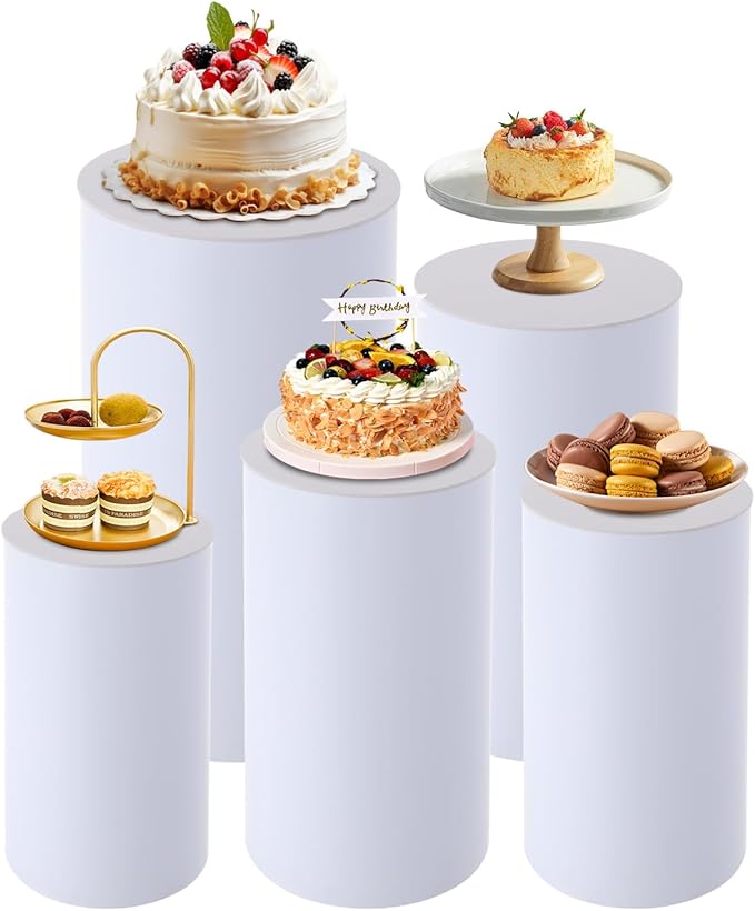 Cake Pedestal Stands for Party 5PCS Dessert Table Display Plinth Pillars White Round Cylinder Pedestal Stands for Wedding Sculpture Display Column Decoration Cube (5PCS-Cylinder-White)