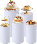 DouSeiAi 5Pcs Cylinder Pedestal Stands for Party, White Round Cylinder Display Plinth Pillars for Wedding Birthday Cake Table Decor
