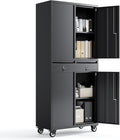 PioneerWorks 73" Metal Storage Cabinet w/Locking Doors | Adjustable Shelves + 2 Drawers | Robust Utility Storage for Garage Organization-Dark Black with Legs