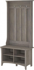 Bush Furniture Salinas Hall Tree with Shoe Storage Bench in Driftwood Gray, Multi-Purpose Home Organizer, Entryway Solution with Seating and Hooks
