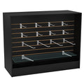 48” W ×20” D × 38” H - Ledge top Checkout Counter with Slatwall Display Front, Black Wooden Slat Wall Cash Register Stand,Retail Counter Display