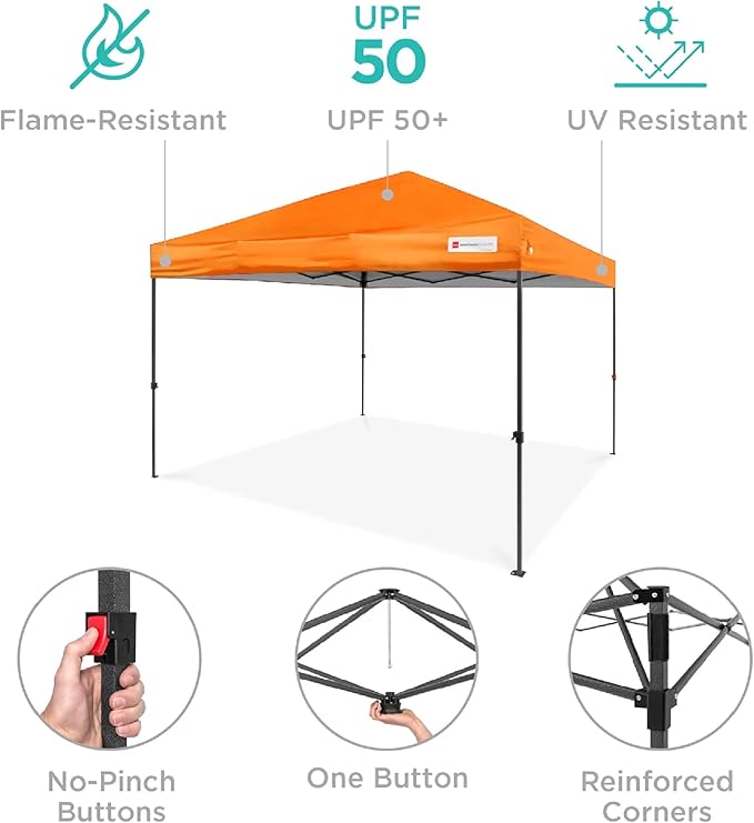 Best Choice Products 10x10ft 1-Person Setup Pop Up Canopy Tent Instant Portable Shelter w/ 1-Button Push, Case, 4 Weight Bags - Orange