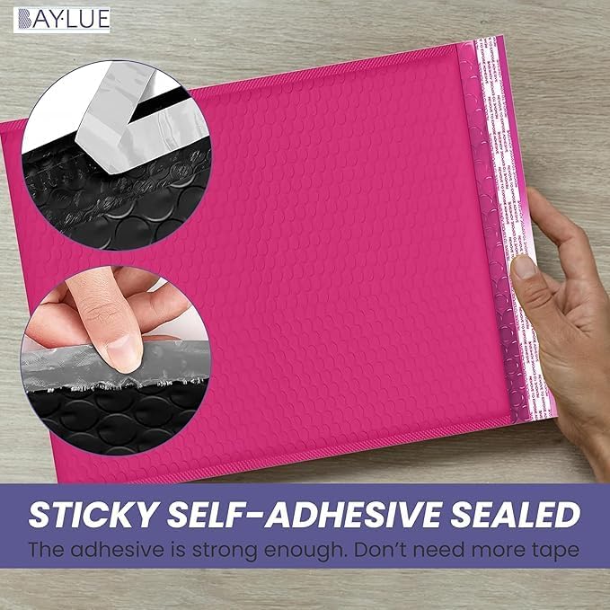 Hot Pink12.5x19.5 Inch Large Poly Bubble Mailers #6 | Padded Envelopes with Self Seal | Air Lined Cushioned Bubble Mailer | Usable Size 12.5x15 | 100 Pack Bulk | Lightweight shipping Bags