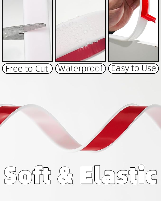 U-Shape White TPE Edge Banding 16.4Ft Self-Adhesive Flexible Edge Trim, Furniture Edge Protector & Countertop Molding (W:0.6'' H:0.2'')