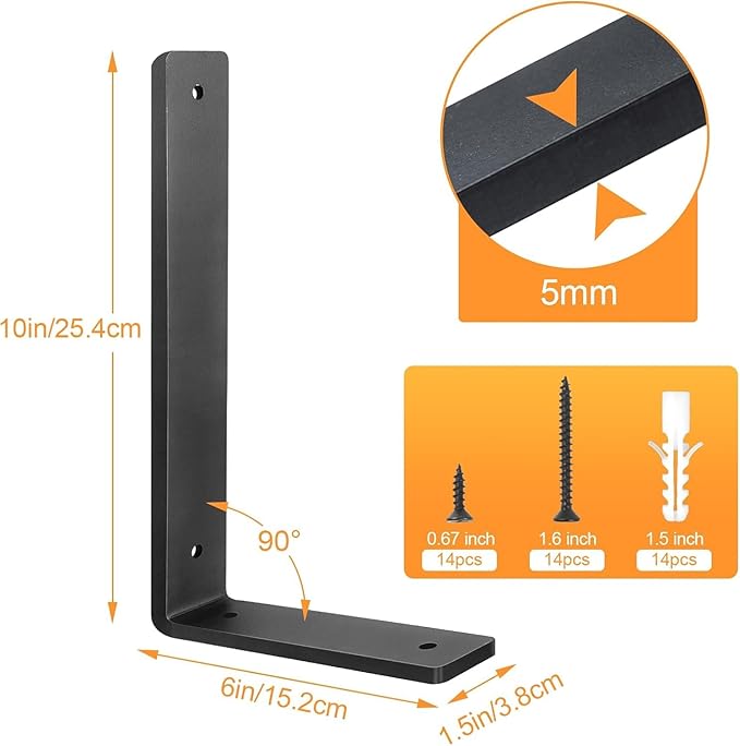 Heavy Duty Shelf Brackets 10 Inch, 10 Pack Floating Shelf Brackets, L Wall Shelf Bracket for DIY Decorative with Mounting Hardware