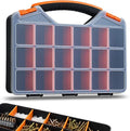 Andalus Tools Organizer Box, Small Parts Storage 18-Compartment Portable Hardware Organizer Removable Plastic Dividers for Screws, Nuts, Bolts, Nails – Orange (1 Pack, 12.5" x 10.5" x 3")