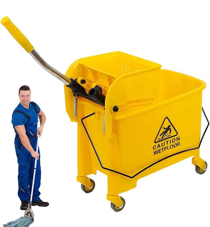 Commercial Mop Bucket with Wheels, 20 Quart Side Press Wringer Combo Mop Bucket with Wringer Combo for Home Hotel Restaurant
